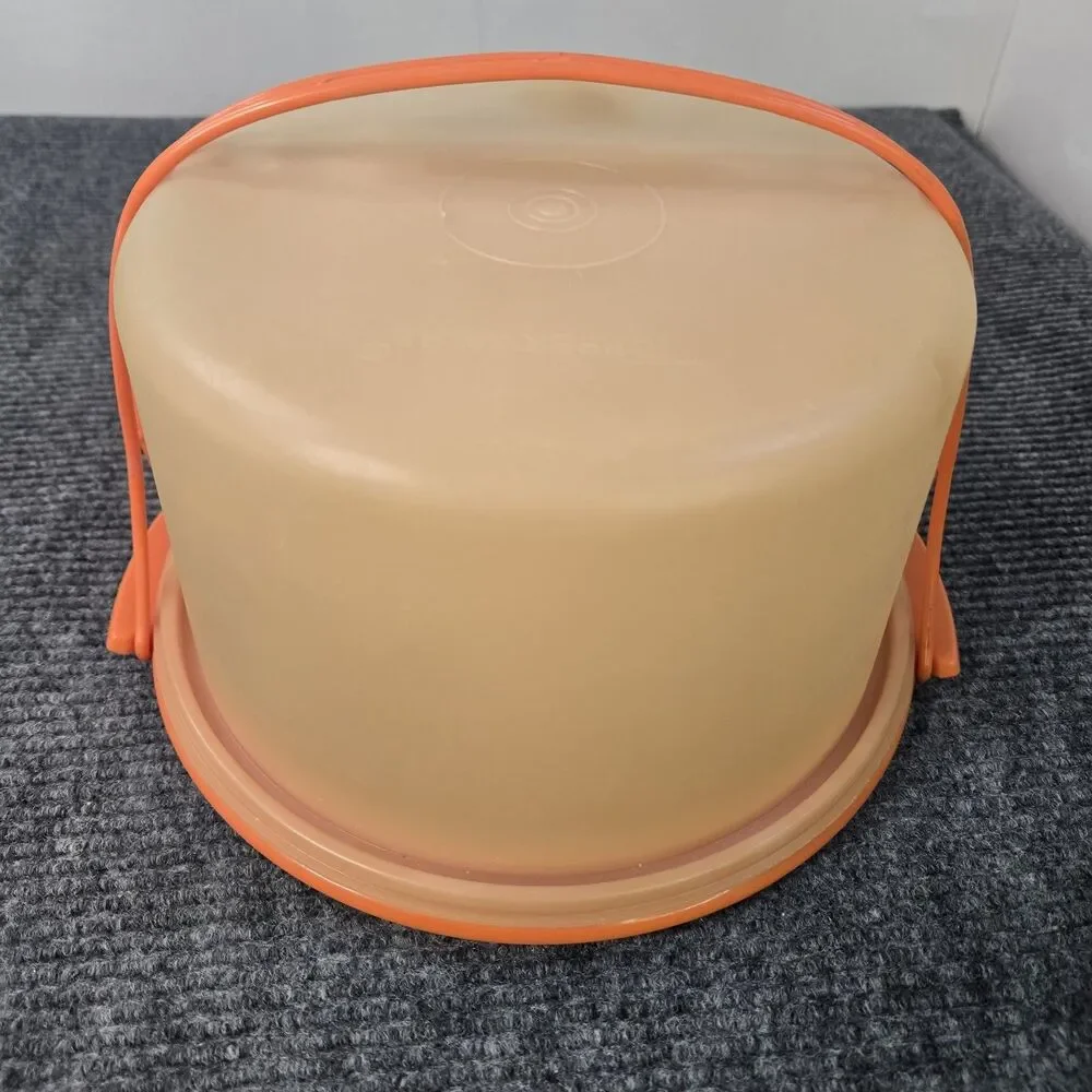 Vintage Tupperware Round Cake Taker Carrier 683 684 624 Orange Lid Tray Handle